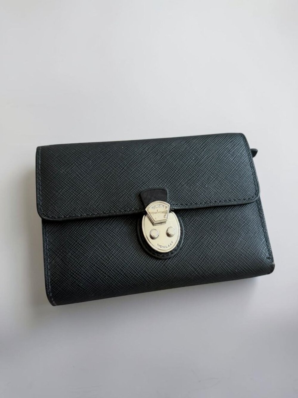 TUMI Black Leather Silver Hardware Clutch Wallet